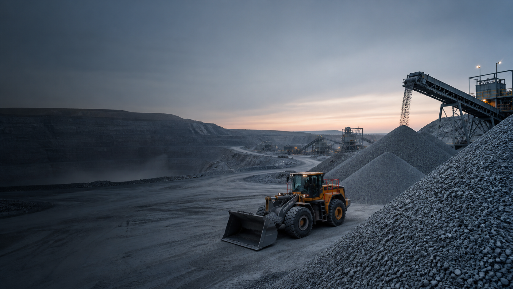 Dolomite aggregate quarry with processing machinery