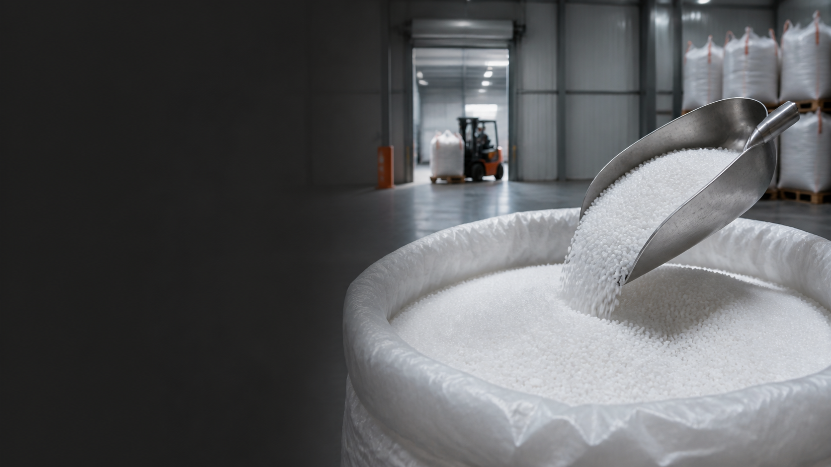 Melamine granules in industrial bulk handling