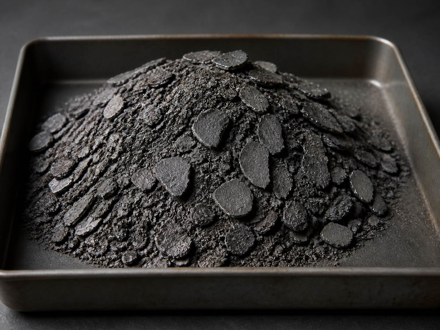 Mill scale shown as a dark ferrous material sample for industrial supply